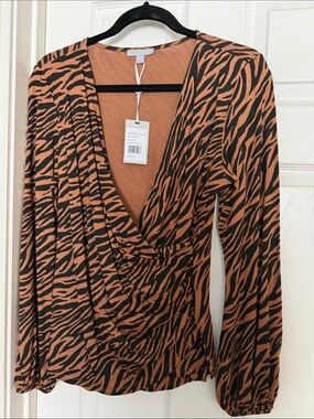 Pure Collection Caramel and Black Zebra-Print Wrap Top